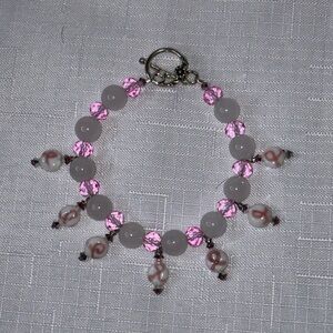 Handcrafted Breast Cancer Awareness Charm Bracelet Sz 8”